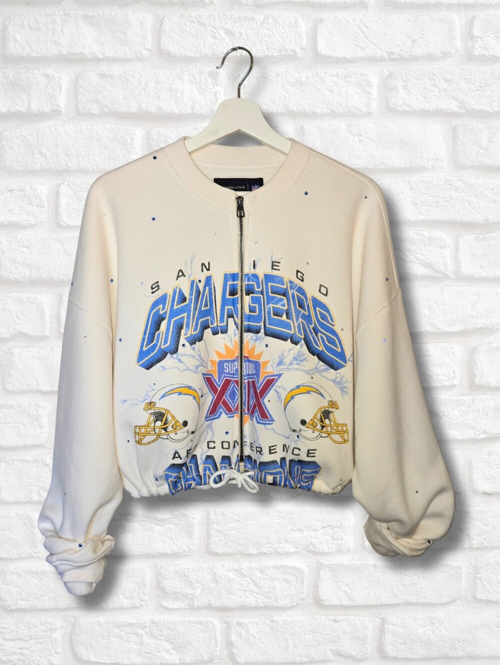 Los Angeles Chargers Crop Zip-Up Sweatshirt W/Rhinestones